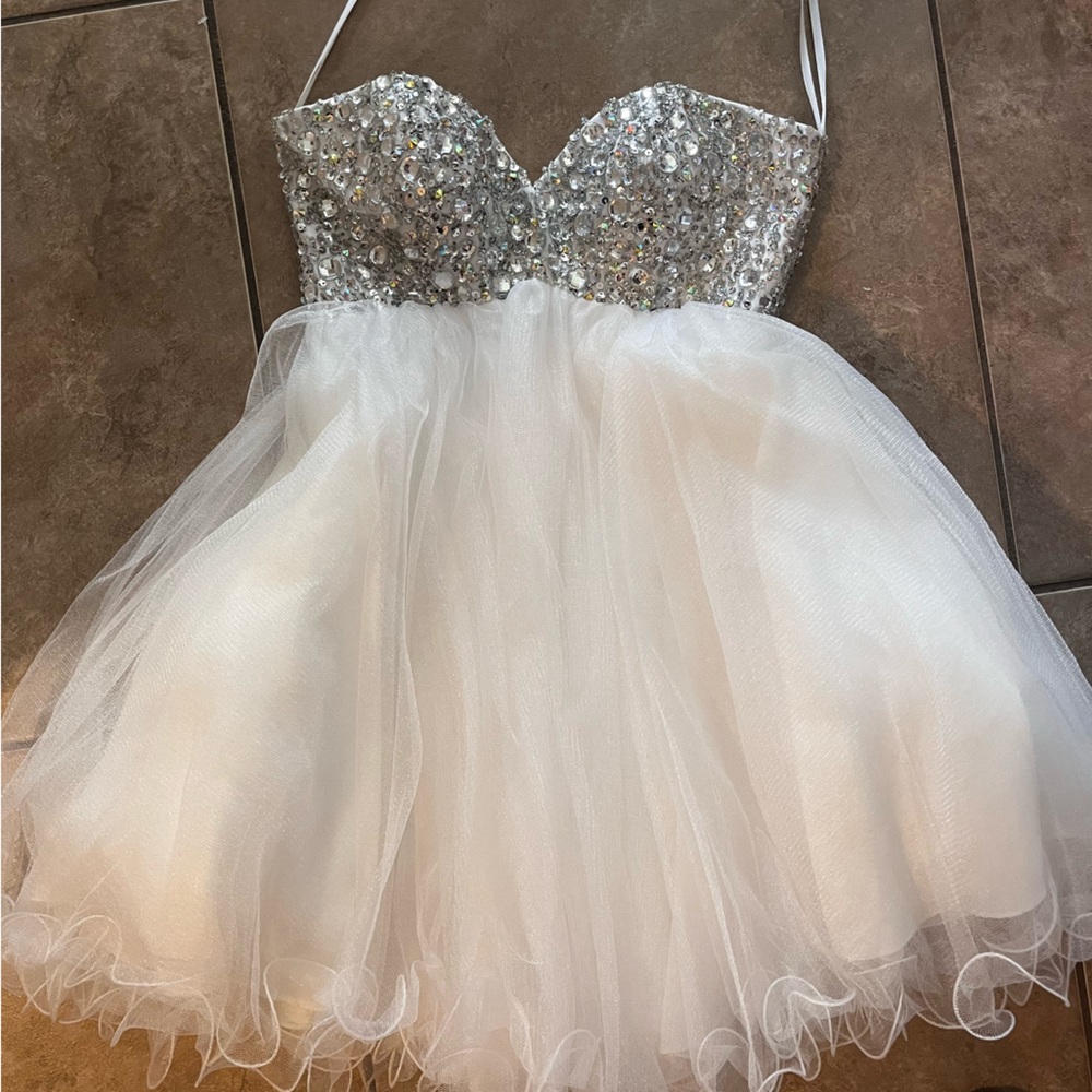 White and rhinestone homecoming prom dress